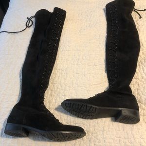 Stuart Weitzman Lowland flat over the knee boots with lace up front